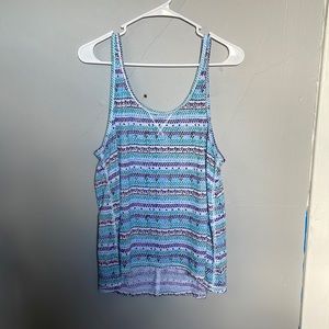 Mudd women’s large blue geometric patterned tank top Y2K casual boho